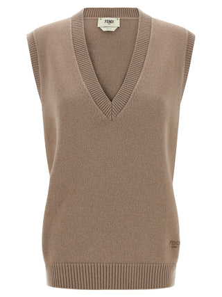 Fendi Beige Cashmere Sleeveless Jacket