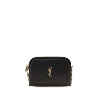 Mala de ombro Saint Laurent em pele de vitelo preta Bos Taurus